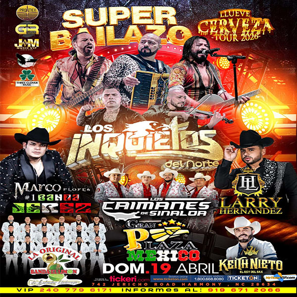 Concierto de Los Inquietos Del Norte, Llueve Cerveza Tour 2026, en Harmony, Carolina del Norte, Estados Unidos, Domingo, 19 de abril de 2026