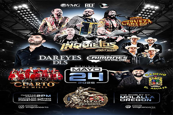 Concierto de Los Inquietos Del Norte, Llueve Cerveza Tour 2026, en Molalla, Oregón, Estados Unidos, Domingo, 24 de mayo de 2026