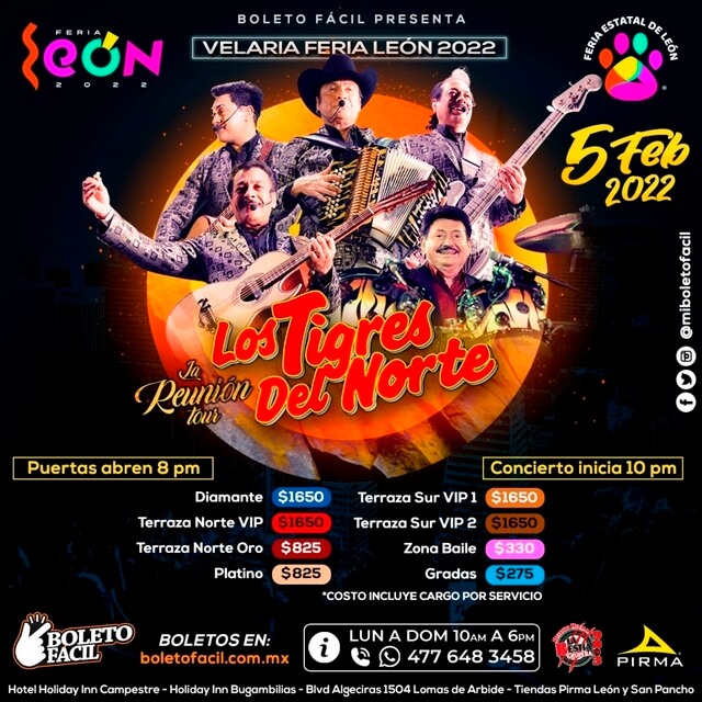 Concierto de Los Tigres del Norte, La Reunión Tour, en León, México, Sábado, 05 de febrero de 2022