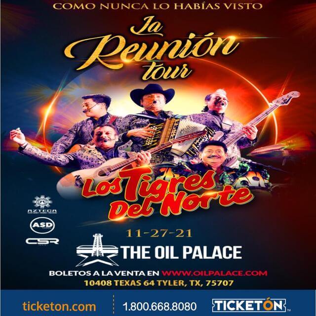 Concierto de Los Tigres del Norte, La Reunión Tour, en Tyler, Texas, Estados Unidos, Sábado, 27 de noviembre de 2021