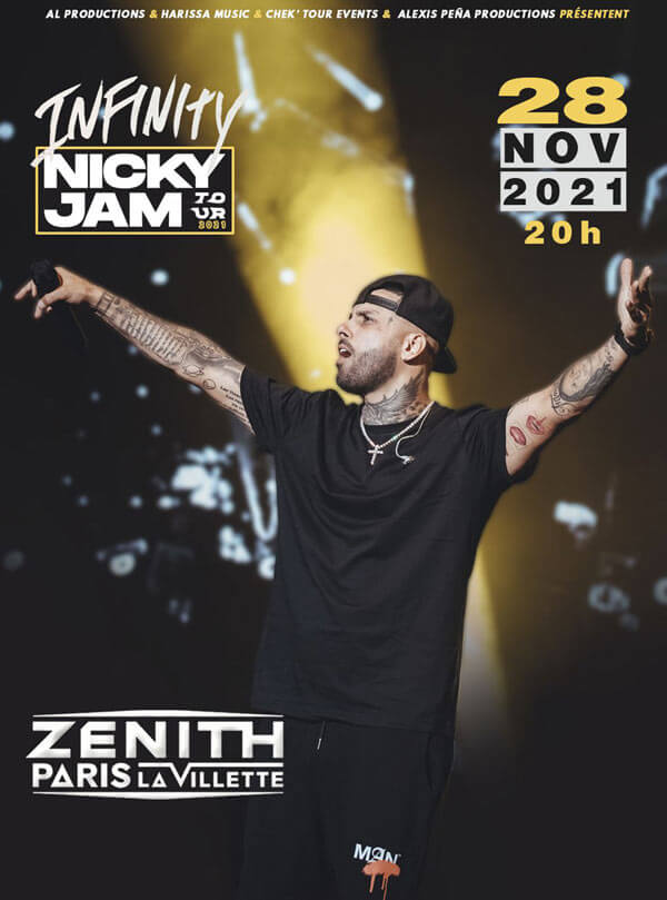 Concierto de Nicky Jam, Infinity Tour, en Paris, Francia, Domingo, 28 de noviembre de 2021