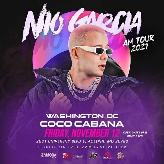 Concierto de Nio García, AM TOUR 2021, en Adelphi, Maryland, Estados Unidos, Viernes, 12 de noviembre de 2021