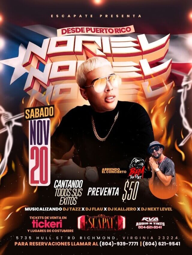 Concierto de Noriel en Richmond, Virginia, Estados Unidos, Sábado, 20 de noviembre de 2021