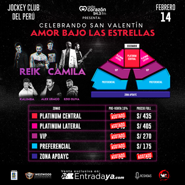 Concierto de Camila, Amor bajo las estrellas, en Lima, Perú, Lunes, 14 de febrero de 2022