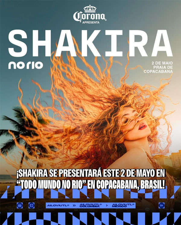 Concierto de Shakira, Las Mujeres Ya No Lloran World Tour, en Rio de Janeiro, Brasil, Sábado, 02 de mayo de 2026