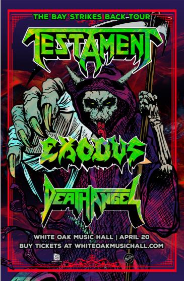 Concierto de Testament, the bay strikes back tour, en Houston, Texas, Estados Unidos, Miércoles, 20 de abril de 2022