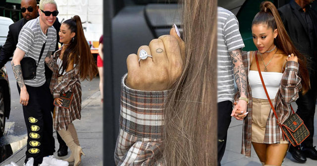 Ariana Grande luce su anillo de compromiso en Nueva York
