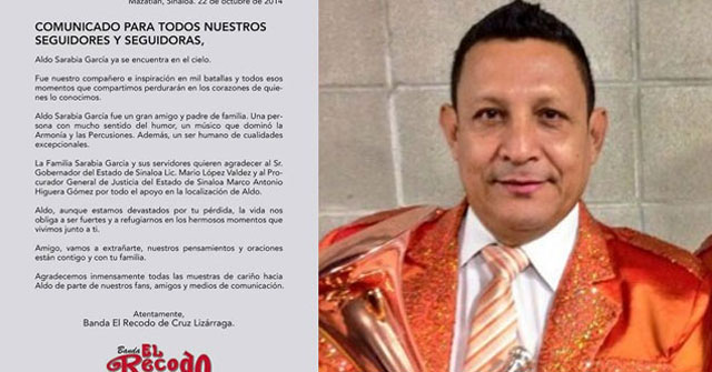 Banda El Recodo confirma muerte de Aldo Sarabia