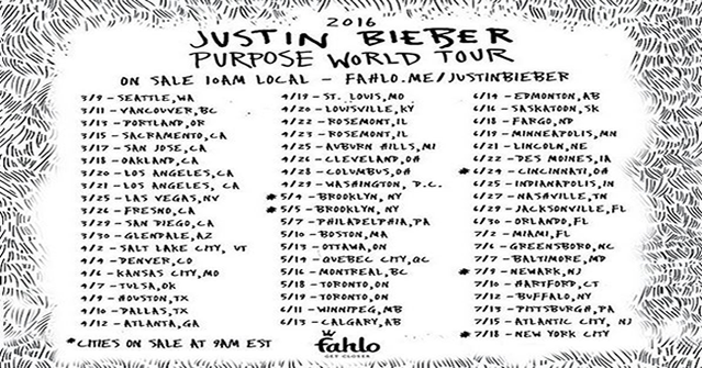 Justin Bieber ya tiene fechas para Purpose World Tour