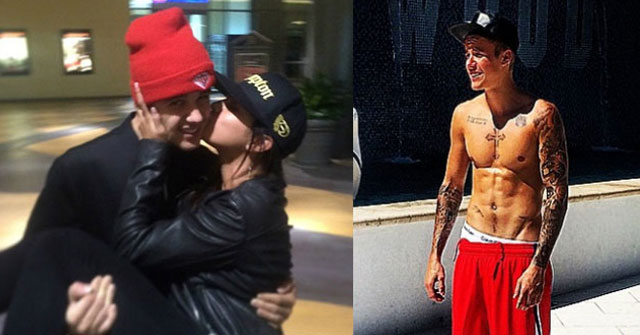 Selena Gómez le da un beso a Justin Bieber