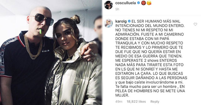 Karol G tilda a Cosculluela de “mal intencionado y poco hombre” (+FOTO)