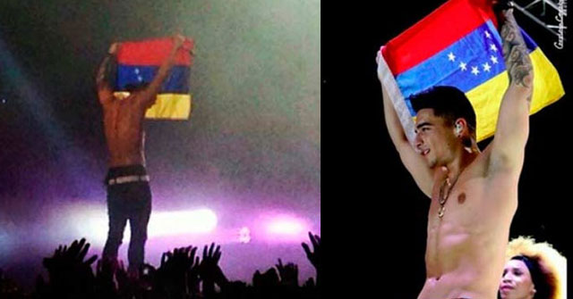 Maluma voltea la bandera de Venezuela durante un concierto