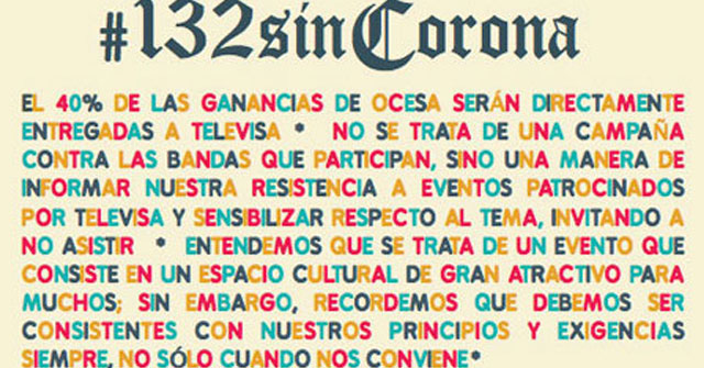 #YoSoy132 llama a boicotear el festival Corona Capital