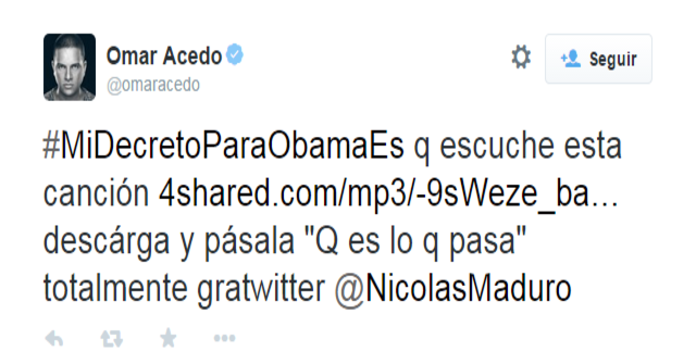 Tweet de Omar Acedo para Barack Obama