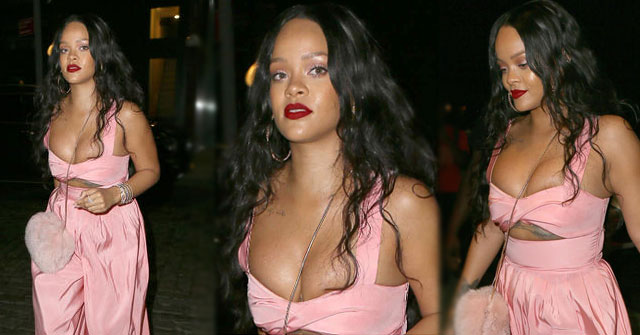Rihanna casi deja al descubierto sus senos con sexy escote